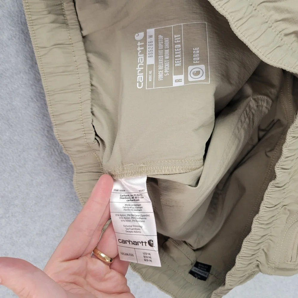 Carhartt Force Relaxed Fit Ripstop Work Shorts Womens L Tan BS5266-W 5in Inseam